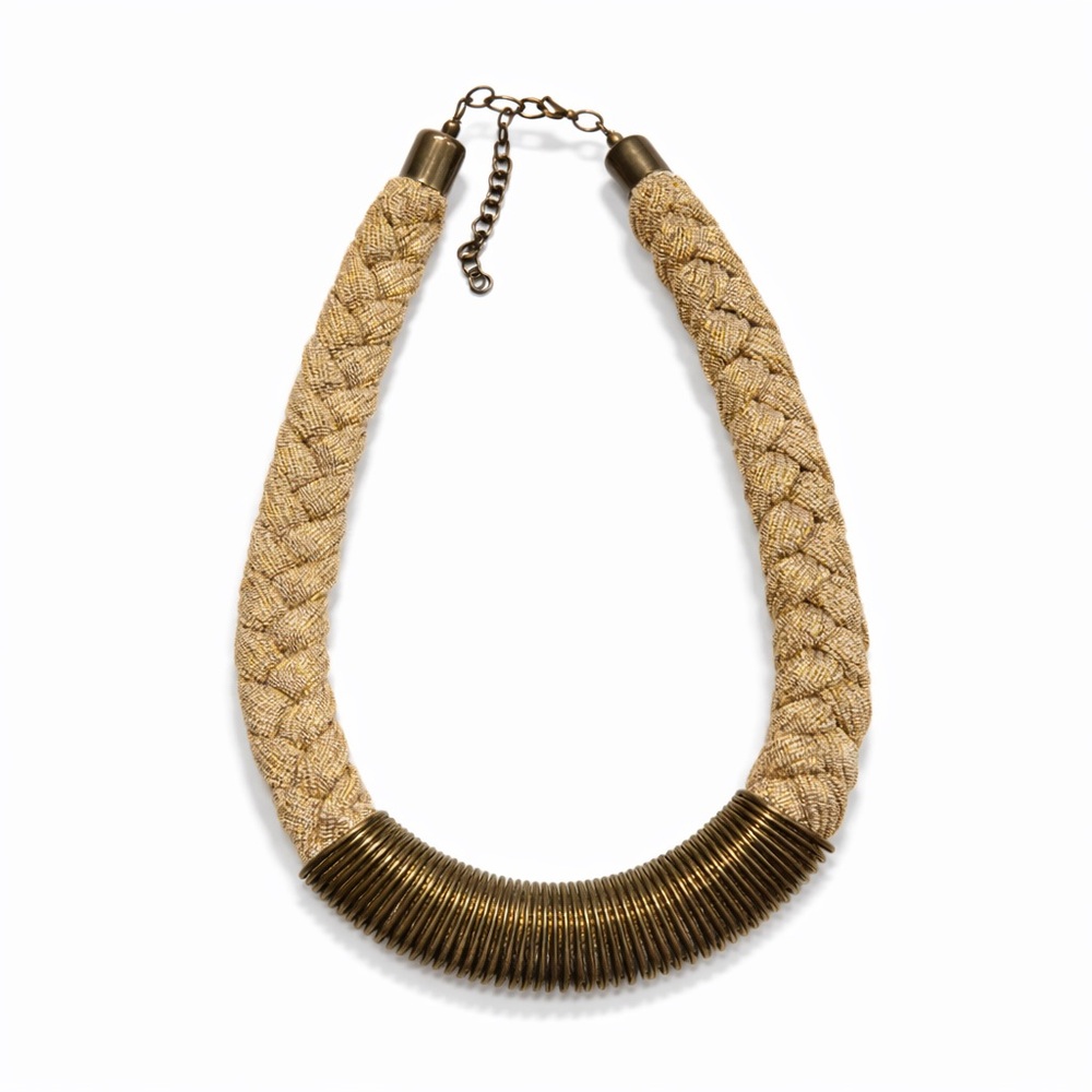 Gold Statement Necklace Braided Fabric Collar Chunky Metal Bib Necklace African